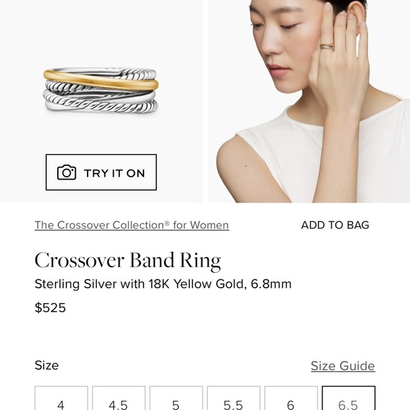 David Yurman Silver and Gold Crossover Ring - Picture 1 of 4